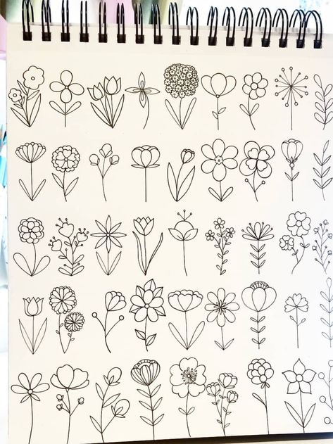 Flower doodles 🌸 Easy Floral Doodles, Doodles Journal, Flowers Doodle, Book Journaling, Floral Doodles, Plant Doodle, Notebook Doodles, Simple Drawings, Flower Drawings