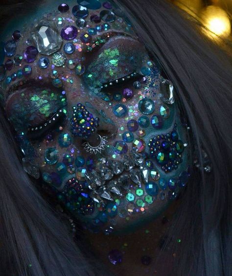 Glitter rhinestone sparkly skull pretty halloween makeup Spfx Makeup, Halloween Makeup Pretty, Halloween Make Up, Halloween Make, Costume Makeup, Artistry Makeup, Halloween Makeup, Dia De Muertos, Makeup Inspiration