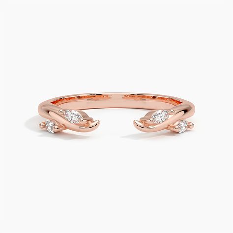 Willow Diamond Open Wedding Ring - 14K Rose Gold. This delicately curved wedding band features marquise-shaped diamonds nestled within a beautifully sculpted metal vine and an edgy gap in the middle, creating a chic open ring design (1/8 total carat weight). Open Band Rings, Open Ring Design, Open Wedding Band, Custom Wedding Band, Wedding Anniversary Rings, Curved Wedding Band, Rings Engagement, Open Ring, Anniversary Rings