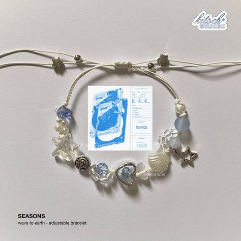 | seasons - wavetoearth 🛒 how to order shopee: 𝗸𝗶𝘁𝘀𝗰𝗵𝘀𝘁𝘂𝗱𝗶𝗼.𝗽𝗵 🇵🇭 or send a message to order. tags: #wavetoearth #seasons #adjustablebracelet #threadbracelet #beach #jelly #starfish #beadedjewelry #beads Wave To Earth Bracelet, Homemade Beaded Bracelets, Bracelet Beads Ideas, Beaded Jewelry Aesthetic, Earth Bracelet, Wave To Earth, Diy Friendship Bracelets Tutorial, Diy Beaded Rings, Homemade Bracelets