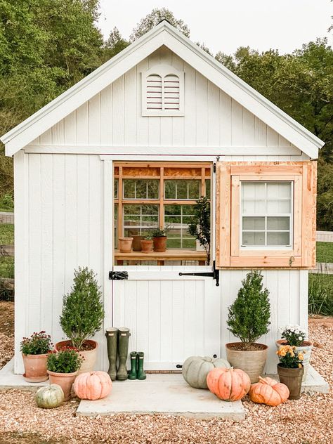 Backyard Guest Houses, Greenhouse Shed, Backyard Greenhouse, Backyard Sheds, Potting Sheds, She Sheds, Greenhouse Gardening, Christmas Garden, Potting Shed