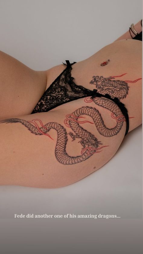 Dragon Tattoo with Flames on the Hips