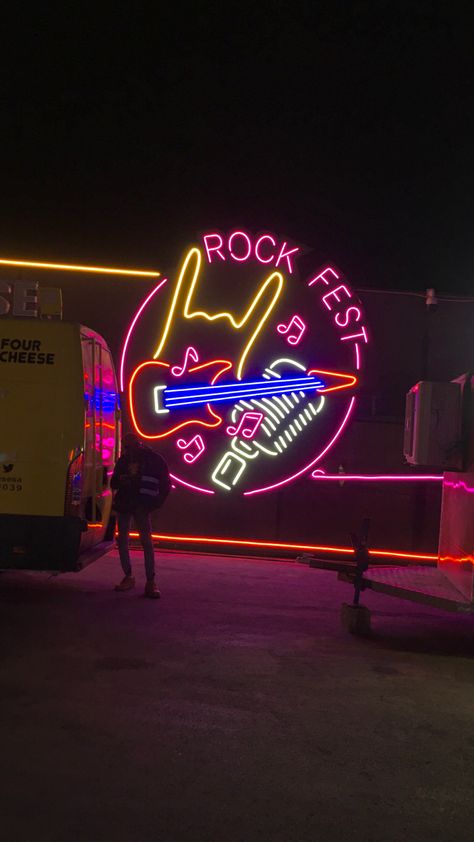 neon lights rock fest indie city aesthetic night City Aesthetic Night, Rock Fest, Rock Club, Rock City, Neon Lights, City Aesthetic, Neon Lighting, My Vibe, Night Club