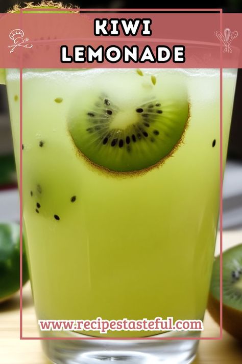 This refreshing Kiwi Lemonade combines the sweet tang of fresh kiwis with the zesty brightness of lemon. Perfect for hot days, it's an easy-to-make, delightful drink that your family and friends will love! Kiwi Lemonade Recipe, Kiwi Lemonade, Lemonade Recipe, Lemonade Recipes, Summer Heat, Refreshing Drinks, The Sweet, My Family, Vegan Gluten Free