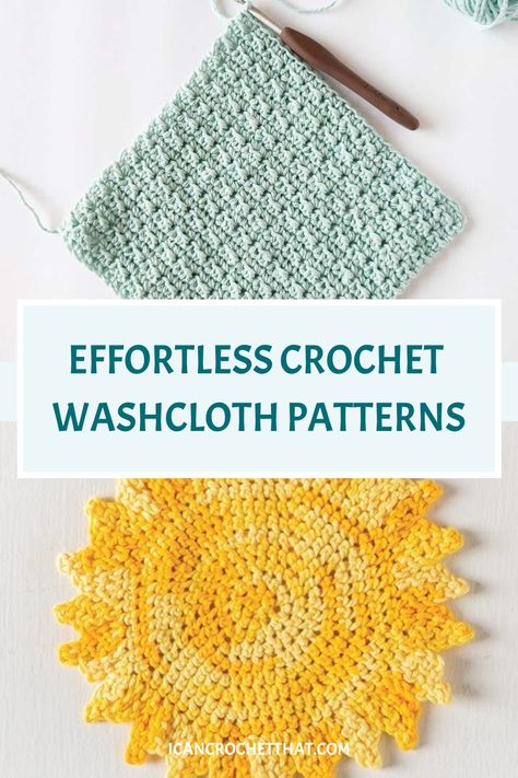 Effortless crochet washcloth patterns with blue and yellow designs. Beginner Crochet Projects Washcloth, Free Crochet Washcloth Pattern Cotton, Washcloth Pattern Crochet, Crochet Wash Clothes Patterns Free, 100% Cotton Yarn Crochet Projects, Crochet Baby Washcloth Pattern Free, Free Dishcloth Crochet Pattern, Washcloth Crochet Pattern Free, Crochet Face Cloth Free Pattern