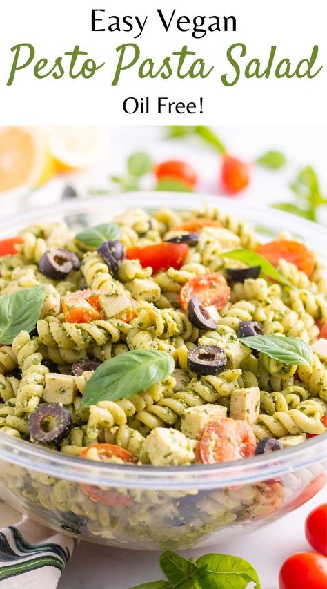 This Vegan Pesto Pasta Salad is a perfect side dish for summertime picnics and gatherings. It’s made with just a few simple ingredients, is oil free, dairy free, and can easily be made gluten free. Gluten Free Pesto Pasta Salad, Oil Free Pesto, Vegan Pesto Pasta Salad, Vegan Pesto Pasta, Easy Vegan Lunch, Acne Diet, Oil Free Vegan Recipes, Pesto Pasta Salad, Vegetarian Foods