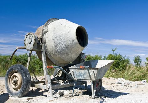 Concrete mixer. A typical concrete mixer and a wheelbarrow, sunny day , #ad, #typical, #mixer, #Concrete, #concrete, #day #ad Construction Safety, Ghost Photos, Concrete Mixers, A Typical, Stock Photography Free, Sunny Day, Sunny Days, Garden Tools, Character Art