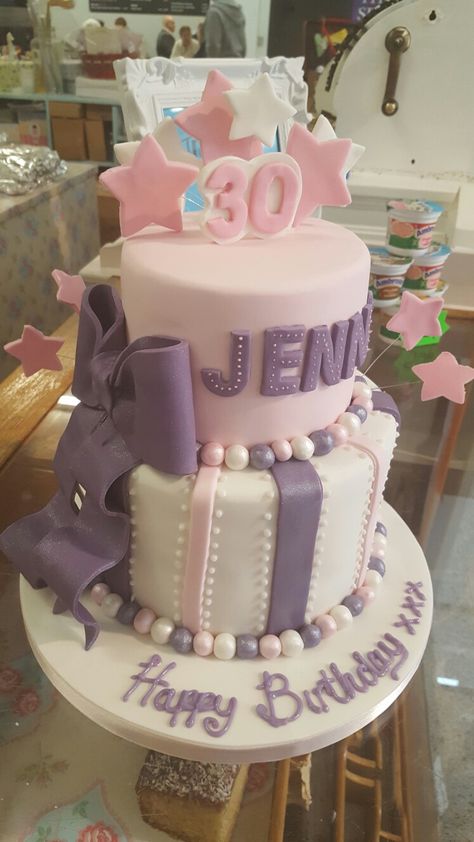 Birthday Cake Pink And Purple, Cake Pink And Purple, 2 Tier Birthday Cake, Tier Birthday Cake, Birthday Cake Pink, Birthday Purple, Tiered Cakes Birthday, Purple Backgrounds, Tiered Cakes