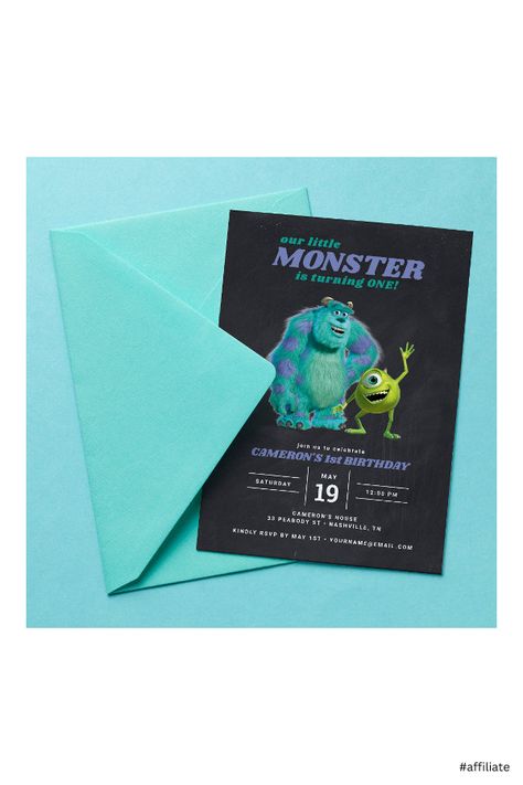 Monsters Inc Invitations, Boys First Birthday Party Ideas, Monsters Inc, 1st Birthday Invitations, Boy First Birthday, Little Monsters, 2nd Birthday, Birthday Invitations, 1st Birthday