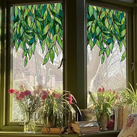 Amazon.com: ChicSkin Original Hand Drawn Stained Glass Window Hanging Clings, Floral Window Film Decorative Textured Window Cling, Spring Vine Glass Window Decor Green Pearl Vine Window Stickers 22.83"X51.18" : Home & Kitchen Dc Apartment, Stained Glass Window Clings, Stained Glass Window Film, Window Color, Stained Glass Window Hanging, Window Cling, Window Films, Faux Stained Glass, Green Pearls