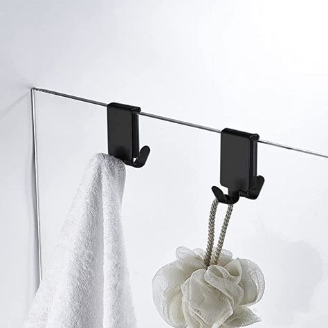 Shower Hooks For Towels, Door Towel Hooks, Bathroom Glass Wall, Glass Shower Wall, Glass Shower Doors Frameless, Glass Shower Door, Bathroom Hacks, Double Shower, Shower Hooks