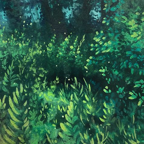 Gouache painting illustration by bleesart Foliage Painting Acrylic, Magical Woods Illustration, Gouache Foliage, Gouache Tree, Gouache Plants, Painting Foliage, Guache Illustration, Botanical Photos, Fern Painting