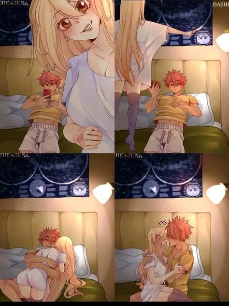 Natsu X Lucy Kiss, Fairy Tail Nalu Kiss, Natsu And Lucy Manga, Nalu Fan Art, Fairy Tail Couples Comics, Natsu And Lucy Kiss, Lucy X Natsu, Fairy Tail Fanart, Lucy And Natsu