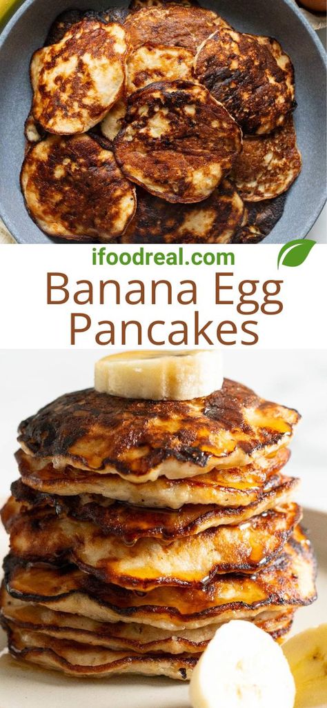 Banana Egg Pancakes are made with 3 ingredients, contain a boost of protein and cook to golden brown with crispy edges. Perfect for wholesome busy mornings! Banana Eggs Pancakes, Banana Egg Pancakes 2 Ingredients, Banana And Egg Pancakes, Banana Egg Pancakes, Egg Pancakes, 30 Minute Meals Healthy, Banana And Egg, Cinnamon Pancakes, No Egg Pancakes