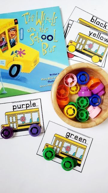 The Wheels On The Bus Activities, Wheels On The Bus Craft, Wheels On The Bus Activities, Wheels Preschool, Ecse Classroom, Hands On Learning Activities, Math Counters, Bus Crafts, Color Activity