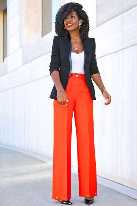 Style Pantry | Structured Blazer + Tank + High Waist Wide Leg Pants Orange Pants Outfit, Pants Outfit Work, Wide Leg Pants Outfit, Structured Blazer, Style Pantry, High Waist Wide Leg Pants, Stylish Work Outfits, Pinterest Fashion, Business Outfit