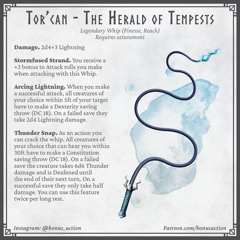 Tim on Instagram: “Starting the week with a new set! This whip belongs to Daaros the sorcerer, played by @gabejamesgames on Soul Searching . This month I’m…” Dnd Magic Whips, Hand Crossbow, 5e Items, Homebrew Items, Dungeons And Dragons Rules, Dnd Magic, Dnd Homebrew, Dnd Items, Dungeon Master's Guide