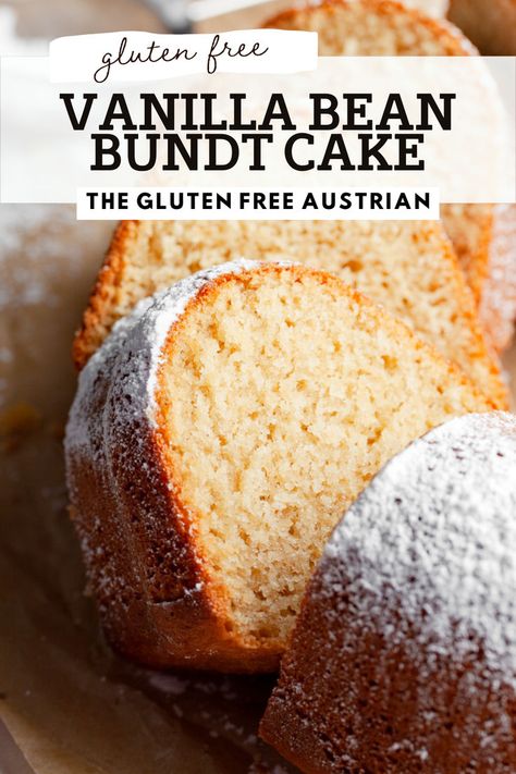 This Gluten Free Bundt Cake is delicious for dessert, brunch, or with your afternoon coffee. With a tender crumb and soft texture, this Gluten Free Bundt Cake Recipe will quickly turn into a new family favorite. Dairy Free Bundt Cake, Bundt Cake Gluten Free, Gluten Free Bundt Cake, Gluten Free Vanilla Cake, Cake Gluten Free, Gluten Free Cake Recipe, Bundt Cake Recipe, Gluten Free Recipes Bread, Gluten Free Restaurants