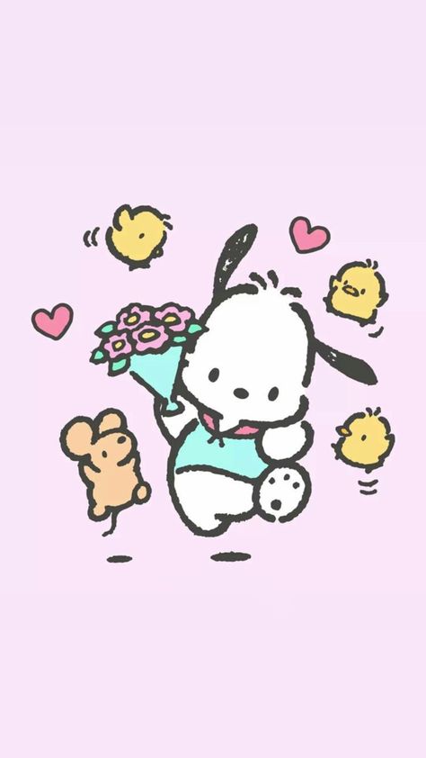 valentine's day heart themed sanrio pochacco phone wallpaper background for iphone and samsung Valentine Drawing, Valentine Cartoon, Background For Iphone, Valentines Day Cartoons, Kawaii Valentine, Valentines Wallpaper Iphone, Valentines Day Drawing, Sanrio Pochacco, Kitty Drawing