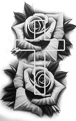 Rose And Cross Tattoos For Men, Rose Cross Tattoo, Rose Tattoo Stencil, Skull Rose Tattoos, Rose Drawing Tattoo, Cross Tattoos For Women, Cross Tattoo For Men, Tattoo Outline Drawing, Tattoos For Women Half Sleeve