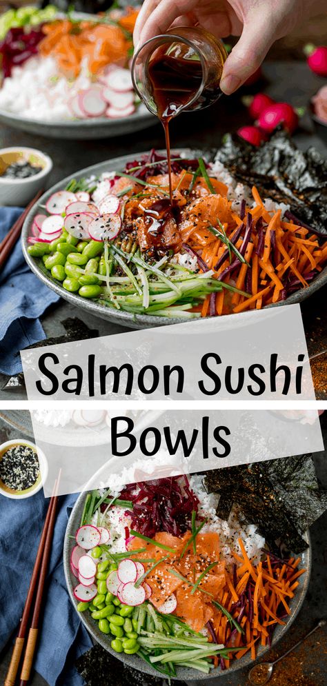 Salmon Sushi Bowl, Smoked Salmon Sushi, Sushi Ginger, Sushi Bowl Recipe, Sushi Bowls, Sushi Salad, Healty Dinner, Plastic Fish, Sushi Bowl