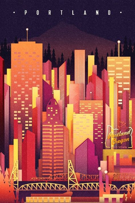 Sunset City Illustration, Skyscrapers Illustration, Neon Skyline, San Francisco Cityscape, Neon Skyscraper, Skyline Art, Stock Art, Black Framed Wall Art, Large Canvas Prints