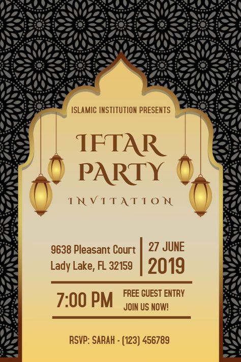 Ramadan iftar party invitation poster template - black Iftar Poster Background, Iftar Party Decorations, Ramadan Iftar Invitation, Iftar Invitation Template, Ramadan Invitation, Iftar Party Invitation, Invite Poster, Iftar Invitation, Indesign Templates Free