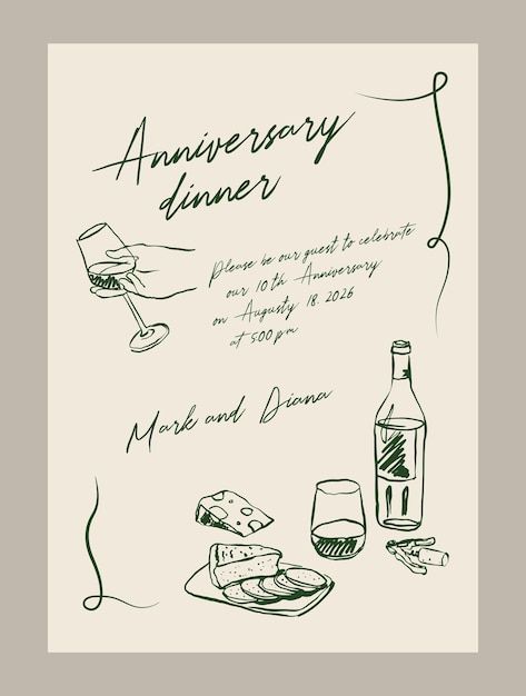 Vector elegant anniversary dinner menu t... | Premium Vector #Freepik #vector Elegant Menu Design, Birthday Dinner Menu, Dinner Menu Template, Wedding Graphic Design, Anniversary Party Invitations, Wedding Graphics, Birthday Menu, Birthday Gifts For Boyfriend Diy, Hand Drawn Wedding