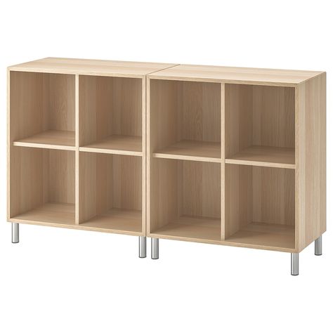 EKET Storage combination with legs, white stained oak effect, 551/8x133/4x311/2" With the EKET series you can build your storage big, small, colorful or discreet to either display or hide your things. And if your space and needs change, you can easily change your EKET solution too. Billy Oxberg, Ikea Eket, Kallax Shelf Unit, Kallax Shelving Unit, Kallax Shelf, Ikea Store, Billy Bookcase, Stained Oak, Kallax Ikea