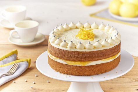 Zesty lemon cake recipe, great celebration cake for parties or birthdays Cake Landscape, Stork Cake, Cake Recipes Uk, Lemon Sponge Cake, Cake Recipes At Home, Lemon Layer Cakes, Lemon Sponge, Lemon Cake Recipe, Sandwich Cake