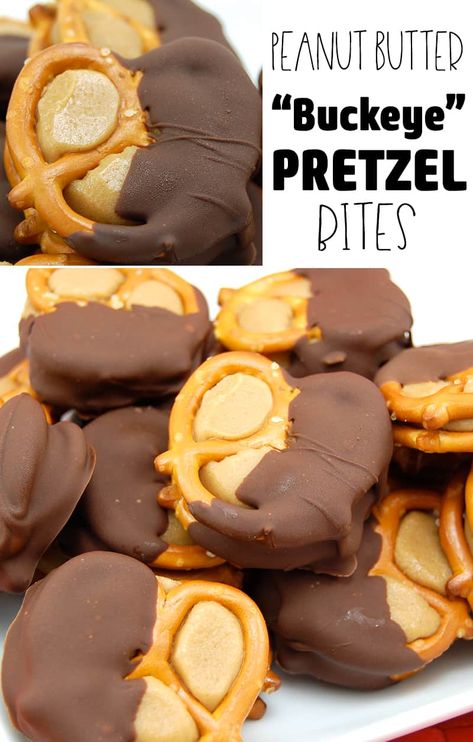 Pretzel Buckeye Bites, Peanut Butter Pretzel Chocolate, Pretzel Bites Chocolate, Pretzel And Peanut Butter Snack, Buckeye Bites Recipe, Buckeye Peanut Butter Pretzel Bites, Buckeye Pretzel Bites, Peanut Butter Pretzel Buckeyes, Peanut Butter Buckeye Pretzels