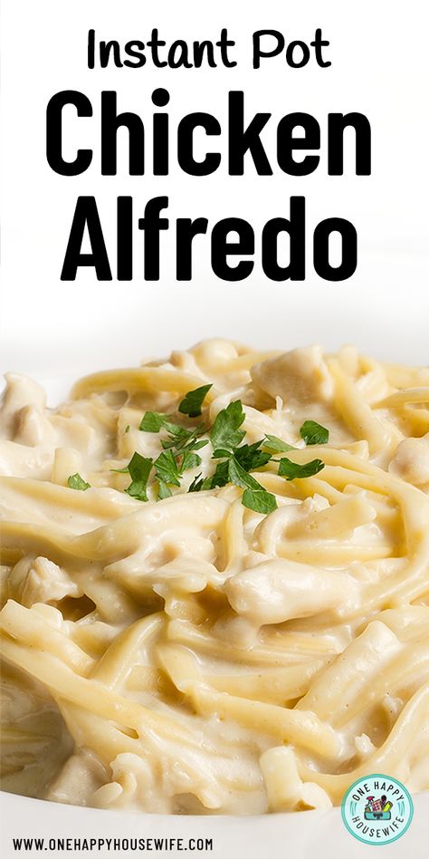 An easy and delicious recipe for Instant Pot Chicken Alfredo. This creamy fettuccine Alfredo is easily made in a pressure cooker and takes little time from start to finish. Perfectly cooked pasta with chicken in a creamy white alfredo sauce. via @onehappyhousewife Chicken Alfredo Instapot, Instapot Chicken Fettuccine Alfredo, Instapot Chicken Alfredo Recipes, Instant Pot Chicken Alfredo Jar Sauce, Chicken Alfredo Instant Pot, Linguine Sauce, Instant Pot Chicken Fettuccine Alfredo, Recipe For Chicken Alfredo, Instant Pot Chicken Alfredo