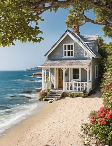 Small Stone Cottage, Small Beach Houses, Luxury Beach House, French Country House Plans, Craftsman Exterior, Dream Beach Houses, Tiny House Floor Plans, Modern Tiny House, Cottage Plan