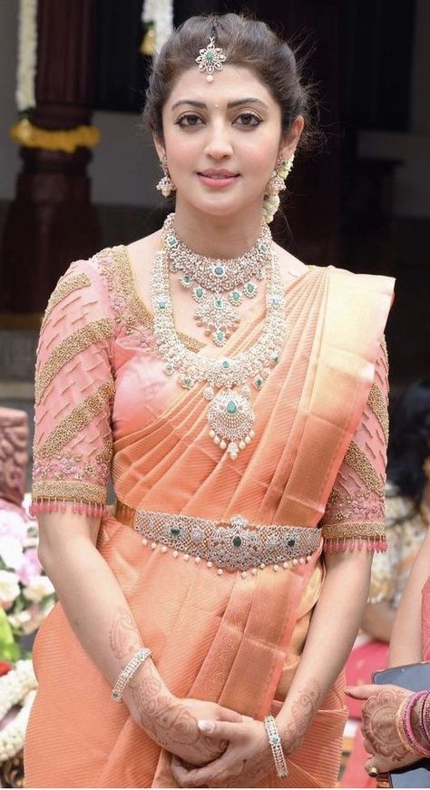 Pink Blouse Designs, Bride Reception Dresses, Half Saree Function, Haldi Outfits, Bridal Sarees South Indian, New Saree Designs, Lehenga Designs Simple, Bridal Attire