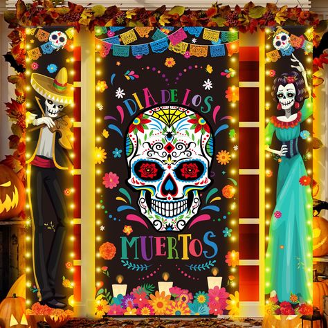 PRICES MAY VARY. Quantity Information: each package includes 3 pieces of Day of the Dead porch sign, giving you the flexibility to decorate multiple areas of your home or doors; Whether you want to transform your decoration or share with friends, they can meet you Suitable Size: the big Mexican Dia De Los Muertos party door decorations measures about 70.9 x 35.4 inches/ 180 x 90 cm, and the small Day of the Dead sugar skull door banner measures about 70.9 x 11.8 inches/ 180 x 30 cm, so this Hall Dia De Los Muertos Door Decorating Ideas, Door Decorations For Halloween, Day Of The Dead Decorations, Dia De Los Muertos Decorations Ideas, Decorations For Halloween, Day Of The Dead Party, Birthday Fiesta, Mexican Holiday, Halloween Door Decorations