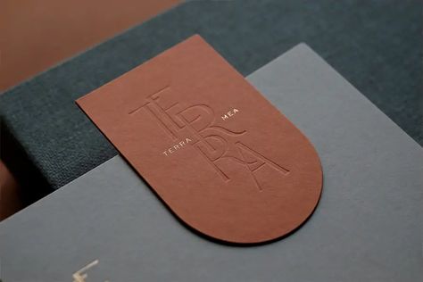 Terra Mea's Business Cards In Striking Terracotta by The Letterist Jewellery Business Card, Www Logo, Calling Card Design, Jewelry Business Card, Business Card Gallery, Gold Foil Business Cards, Elegant Business Cards Design, Foil Business Cards, Minimal Wedding Invitation