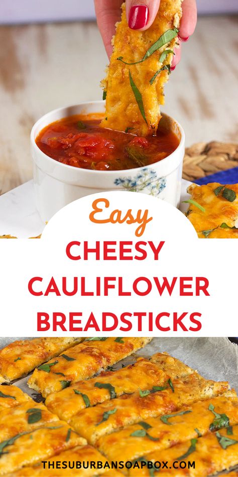 Low-carb, gluten-free Easy Cheesy Cauliflower Breadsticks are a hit with the entire family. It’s the best way to have your “bread” and eat it too! Made with simple ingredients that add maximum flavor, they’re absolutely addicting. Easy Cheesy Cauliflower, Breadstick Recipe, Cauliflower Breadsticks, Breadsticks Recipe, Bread Sticks Recipe, Bread Sticks, Cheesy Cauliflower, Easy Cheesy, Low Carb Gluten Free