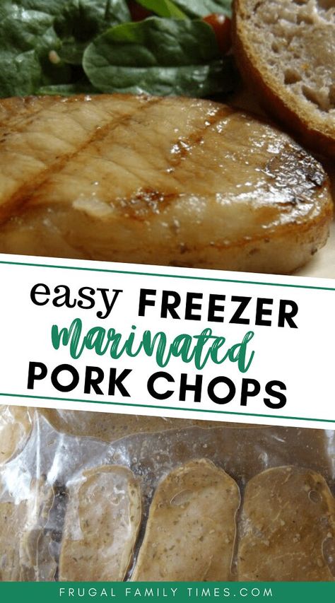 A simple and savory marinated pork chop recipe. Make ahead freezer meal pork chops. For the BBQ grill or the pan. A great recipe to make when pork chops go on sale - stock up and save money! Healthy, quick and easy. Exterior Flooring, Ceiling Door, Kid Friendly Meals Easy, Marinated Pork Chops, Decor Stairs, Pork Chop Recipe, Freezable Meals, Make Ahead Freezer Meals, Painting House