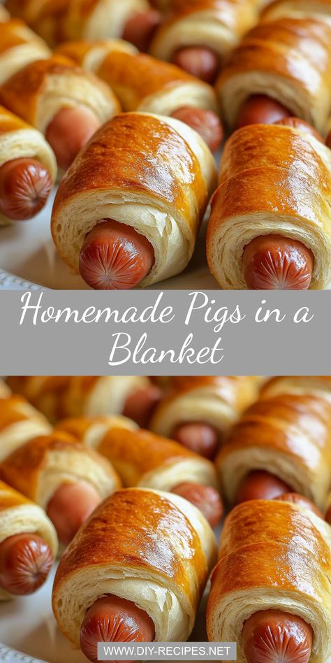 This homemade Pigs in a Blanket recipe is perfect for parties! Crescent rolls, hot dogs, and a sprinkle of caraway seeds make this a hit. Piggies In A Blanket Crescent Rolls, Pigs In A Blanket Recipe From Scratch, Home Made Pigs In A Blanket Dough, Babies In A Blanket Food Crescent Rolls, Crescent Roll Pigs In A Blanket Recipe, Crescent Roll Dogs, Little Pigs In A Blanket, Crescent Roll Hot Dog Recipes, Pigs In Blankets Recipe