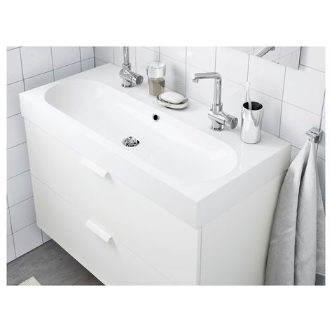 BRÅVIKEN Sink - white - IKEA Kids' Bathroom, Ikea Bathroom Sinks, Bathroom Double Sink, Basin White, Ikea Bathroom, Marble Sinks, Sink Cabinet, Blue Bathroom, Double Sink