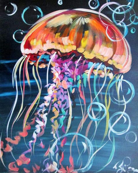 How To Paint A Jellyfish, Jellyfish Art Acrylic, Jellyfish Oil Pastel, Jellyfish Painting Acrylic Easy, Chalk Jellyfish, Jellyfish Paintings, Jellyfish Artwork, Jellyfish Jewelry, Jellyfish Illustration