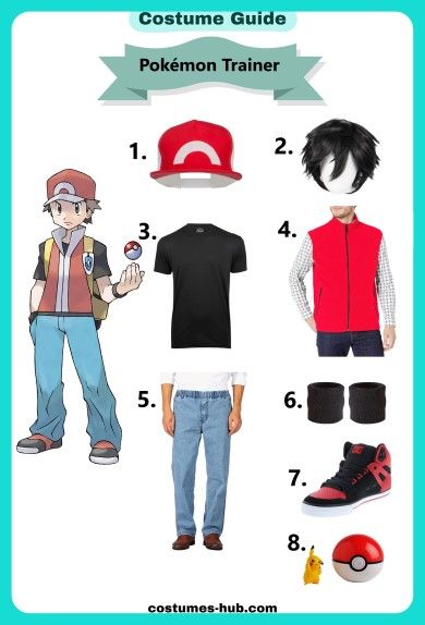 Pokémon Trainer Costume Pokemon Outfits Trainer Ideas, Pokémon Trainer Costume, Pokemon Trainer Cosplay, Pokemon Trainer Costume, Pokemon Trainer Ash, Pokemon Trainer Outfits, Partner Costumes, Cosplay Pokemon, Misty From Pokemon