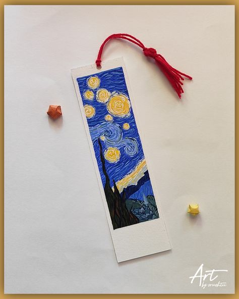 Van Gogh Bookmarks, Starry Night Bookmark, Van Gogh Painting, Photography Drawing, Van Gogh Paintings, Book Art Diy, Poster Colour, Beautiful Style, Color Tag