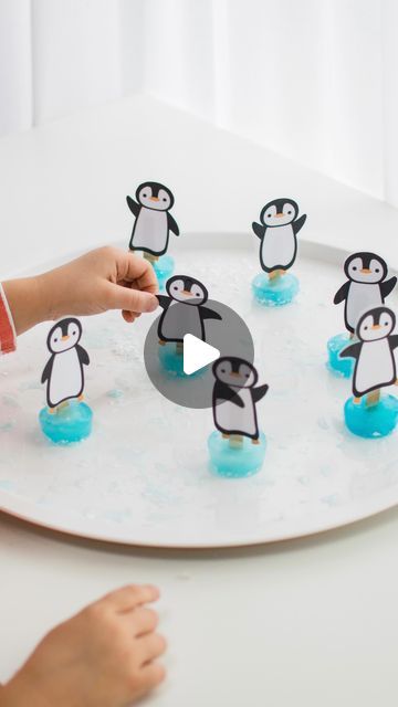 Inspire My Play ® on Instagram: "Penguins ice skating is a little random but they are super cute don’t you think?! 😅 Comment ‘Penguin’ and we’ll send you our free printable (Instagram only). You can also download it from inspiremyplay.com/pages/printables. . We made these in a standard muffin tin but we’ve also seen this done in round bottomed ice cube trays which makes these penguins great fun to spin!  . You could also fill the PlayTRAY half full with water, prop it up outside and freeze overnight to make a slope to push them down! If you do this, tag us and I’d love to share it! . To make skating penguins snap some craft sticks in half and secure in the tin/ ice cube tray filled with water by using tinfoil to hold them upright. Once frozen you can add the cut out penguins and remove th Ice Skating Penguin, Craft Sticks, Ice Blocks, Tuff Tray, Skate Party, Invitation To Play, Holidays Around The World, Ice Cube Trays, Muffin Tin