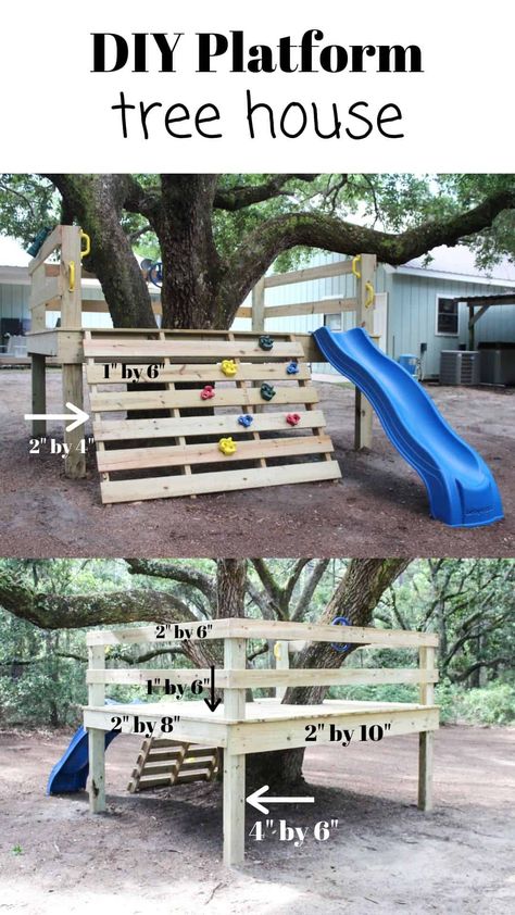 Diy Outdoor Swingset Play Structures, Sandbox Around Tree, Diy Platform Treehouse, Outdoor Play Ground Ideas, Diy Play Structure For Kids, Diy Tree Forts For Kids, Diy Backyard Jungle Gym, Diy Outdoor Jungle Gym, Diy Outdoor Playground Ideas