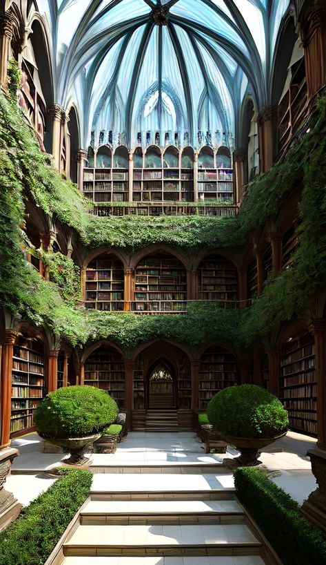 Fantasy Library Exterior, Old Library Exterior, Library Building Exterior, Huge Library Aesthetic, Library Architecture Exterior, Minecraft Library Exterior, Modern Gothic Architecture, Greenhouse Library, Library Exterior