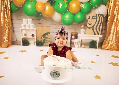 Starbucks cake smash, first birthday, dreamy Baby studios Starbucks Pictures, Cake Batter Truffles, Starbucks Cake Pops, Bliss Bar, Starbucks Cake, Starbucks Birthday, Cranberry Bliss Bars, Passion Tea, Birthday Cake Pops