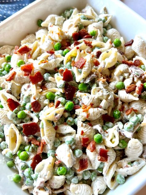 Bacon And Pea Pasta Salad - The Menu Maid Bacon And Pea Pasta, Pea Pasta Salad, Peas And Bacon, Bacon Peas, Pasta Peas, Mac Salad Recipe, Salad For Summer, Pea Pasta, Side Ideas