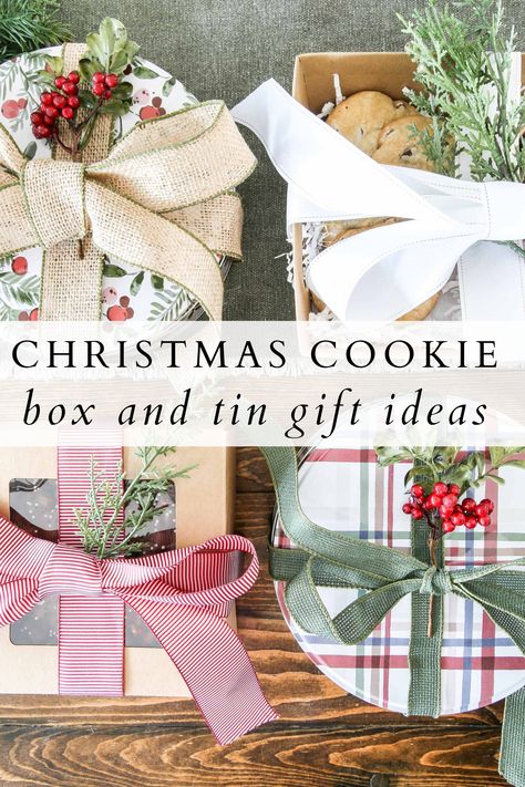 Cookie Tin Christmas Gift, Christmas Tin Gifts, Christmas Cookie Gifts Packaging Ideas, Christmas Cookie Tins Gifts, Christmas Food Packaging Ideas, Biscuit Gift Ideas, Christmas Cookie Exchange Packaging, Holiday Cookie Gift Box Ideas, Cookie Container Ideas Gift Boxes