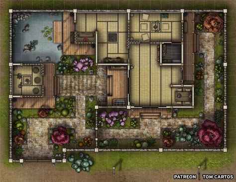 Plot Inspiration, Star Trek Rpg, Chinese House, Dnd Campaign, Drawing Architecture, Japanese Style House, Sims Builds, House Outer Design, Tabletop Rpg Maps